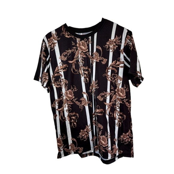 Guess Other - Guess Baroque Floral Striped T-Shirt Black Brown Size Large